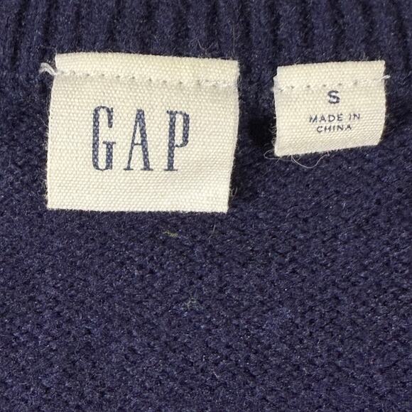 GAP Women’s Small Fair Isle Sweater Navy Blue Multicolor Stripe Cotton Blend - Picture 4 of 6